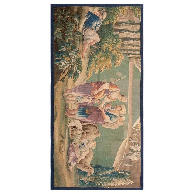 Figurative A Beautiful Antique Mid-18th Century French Pictorial Pastoral Scene Wall Hanging Tapestry For Sale - Image 3 of 10