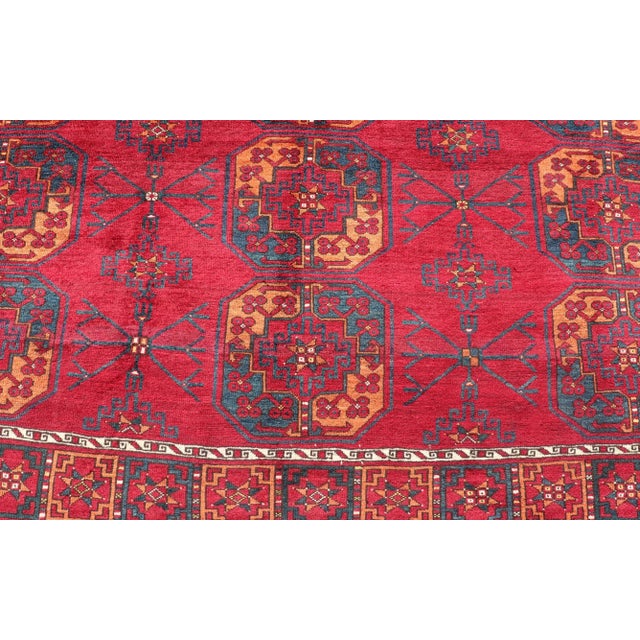 Antique Ersari Rug in Wool With Gul Design in Ivory, Blue, Red and Orange 8'2 X 11'8 For Sale - Image 9 of 11