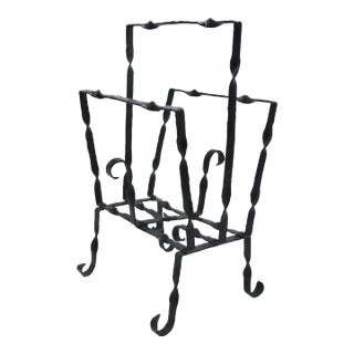 Mid Century French Black Iron Magazine Rack For Sale