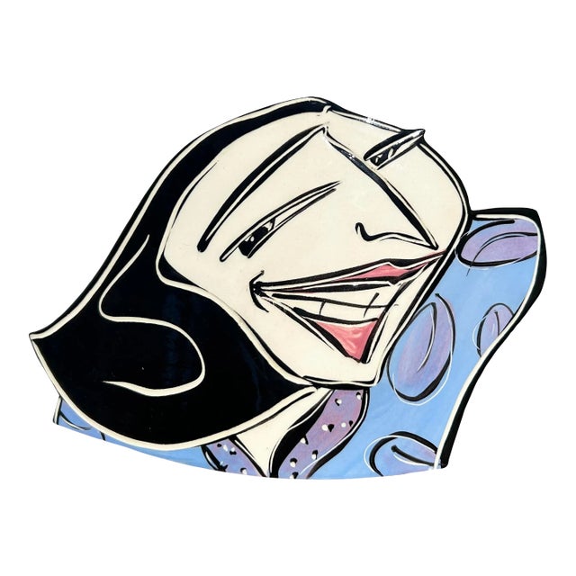 Late 20th Century Postmodern Jude Odell Freestanding Ceramic Face Art Piece For Sale