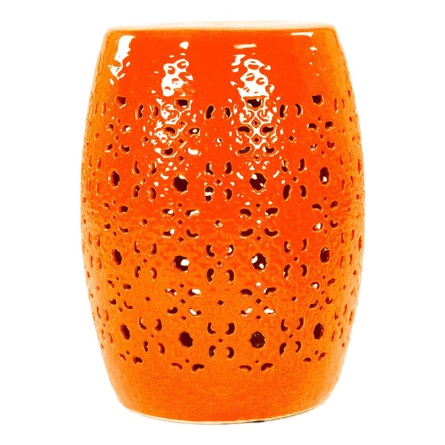 Clark Orange Glaze Scrollwork Garden Stool For Sale