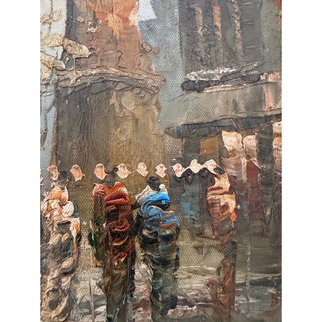 Rustic European Vintage Impasto European Street Scene Oil Painting in Gilt Frame For Sale - Image 3 of 4