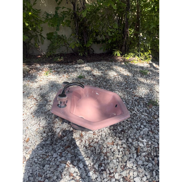 1970s Vintage Kohler K-2930 Hexsign Hexagon Sink in Wild Rose Pink With Original Faucets For Sale - Image 5 of 14