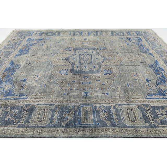 Textile Modern Hand-Knotted Oushak Style Area Rug in Slate Grey & Cobalt Blue Wool 9x12 For Sale - Image 7 of 12