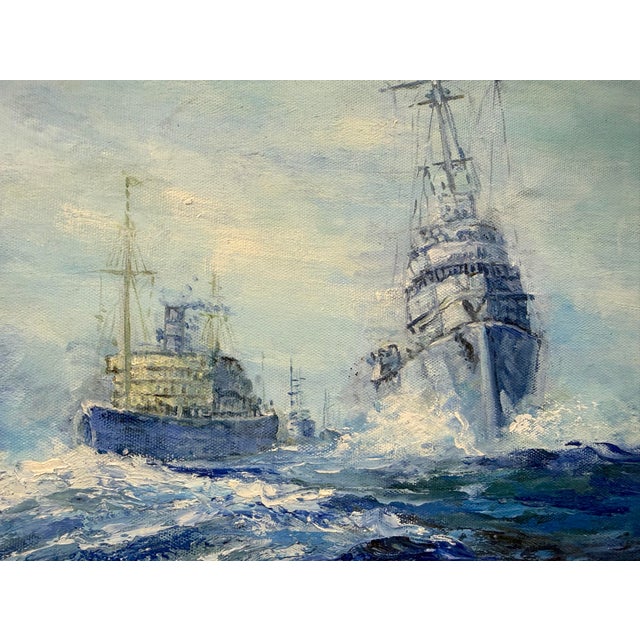 Vintage Original u.s. Navy Battle Ship Boat Air Force Seascape Oil Painting Army For Sale - Image 11 of 14
