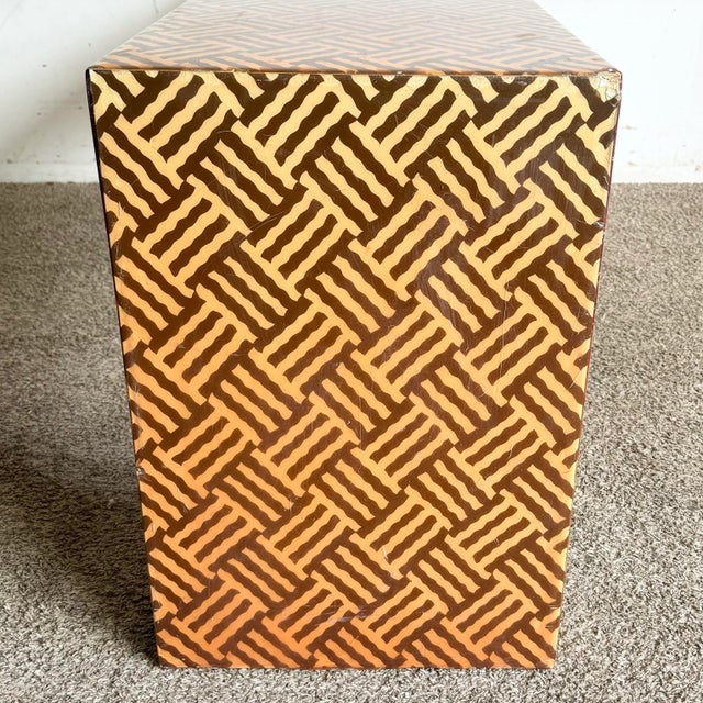 Cream Vintage Retro Plastic Laminate Over Paper and Wood Console Table For Sale - Image 8 of 12