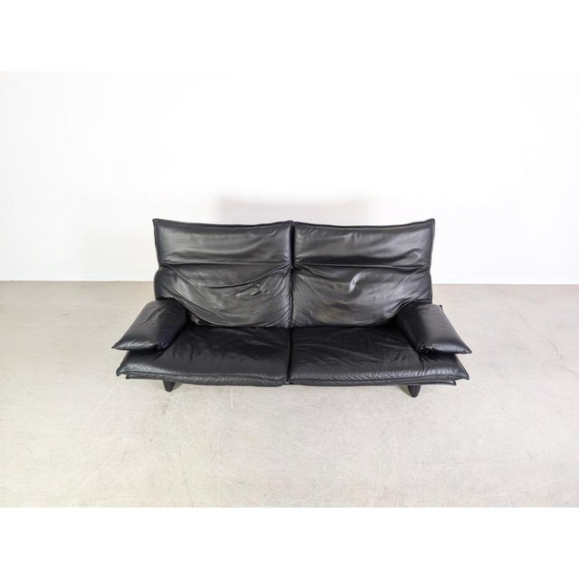 Vintage Italian 2-Seater Sofa in Black Leather, 1980s For Sale - Image 6 of 13