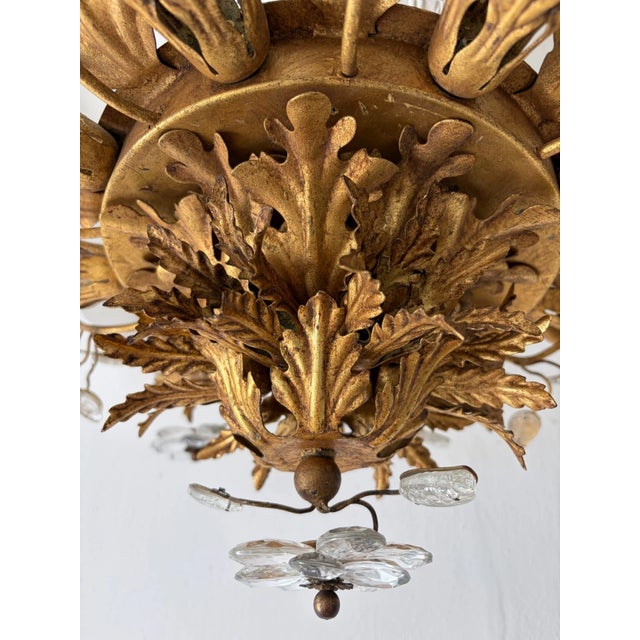 Flush Mount Maison Baguès Crystal Flowers Leaves Chandelier 15 Lights Signed For Sale - Image 11 of 11