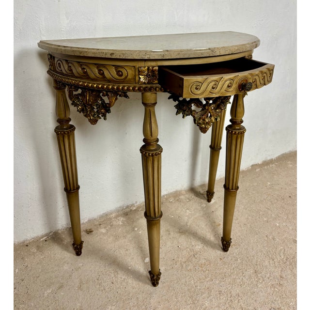 Wood Italian Neoclassical Polychromed Console Table with Marble Top, 1940 For Sale - Image 7 of 18