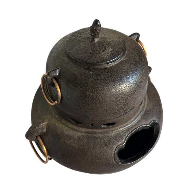 Japanese Vintage Japanese Cast Iron Kama Furo Chanoyu Tea Ceremony Kettle Brazier For Sale - Image 3 of 6