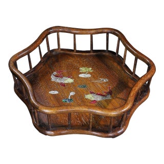 Huali Rosewood Foliate Tray Inlaid With Mother-of-Pearl For Sale