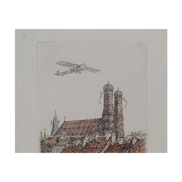 Grand Tour Vintage C1927 Aviators Etching Chamberlin & Levine in Munich For Sale - Image 3 of 7