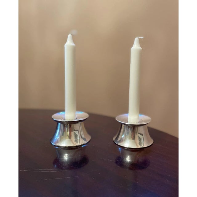 Mid 20th Century Mid-Century Modern Sterling Silver Candle Holders - a Pair For Sale - Image 5 of 11