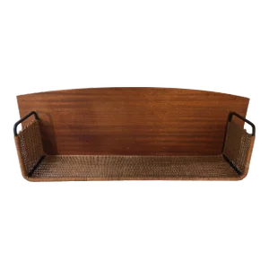 Wood, Rattan and Lacquered Metal Shelves Unit, French work by Raymond Glemeau