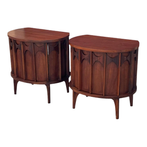 Mid 20th Century Kent-Coffey Perspecta Walnut Nightstands With Sculpted Arched Fronts, Attributed