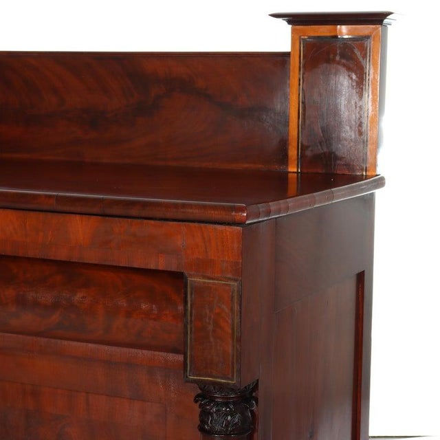 Antique American Empire Classical Flame Mahogany Sideboard, Bronze Pulls, C1840 For Sale - Image 4 of 18