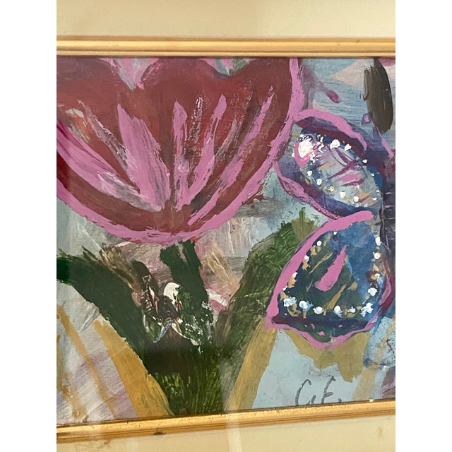 Original Abstract Mini Painting With Butterfly in Brass Frame by EliaRlia For Sale - Image 4 of 4