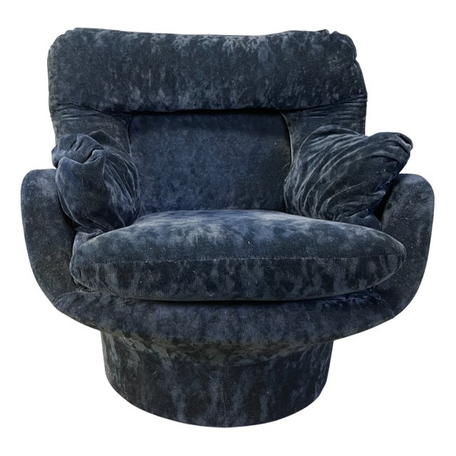 Blue Velvet Karate Lounge Chair from Michel Cadestin, France, 1970s For Sale
