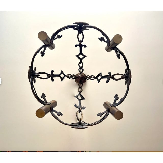 Brutalist Neo-Gothic 4-Light Chandelier, 1950s For Sale - Image 9 of 10