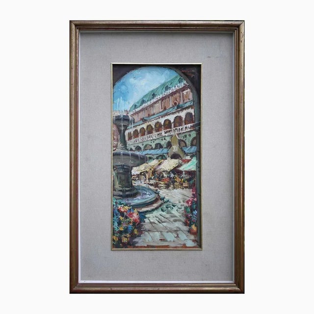 Riccardo Sartori, Piazza Delle Erbe, Padua, 1950s, Oil For Sale - Image 4 of 4