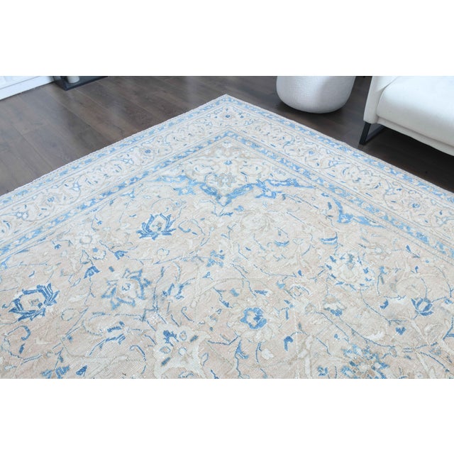 Textile 1970s Vintage Persian Handmade Wool Cotton Blue Area Rug For Sale - Image 7 of 11