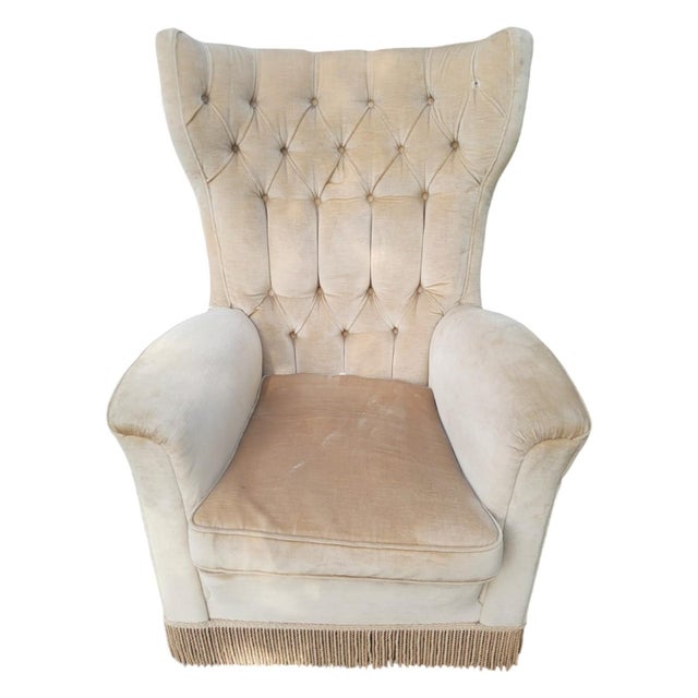 Vintage High-Backed Velvet Bergère Armchair, 1970s For Sale - Image 6 of 6