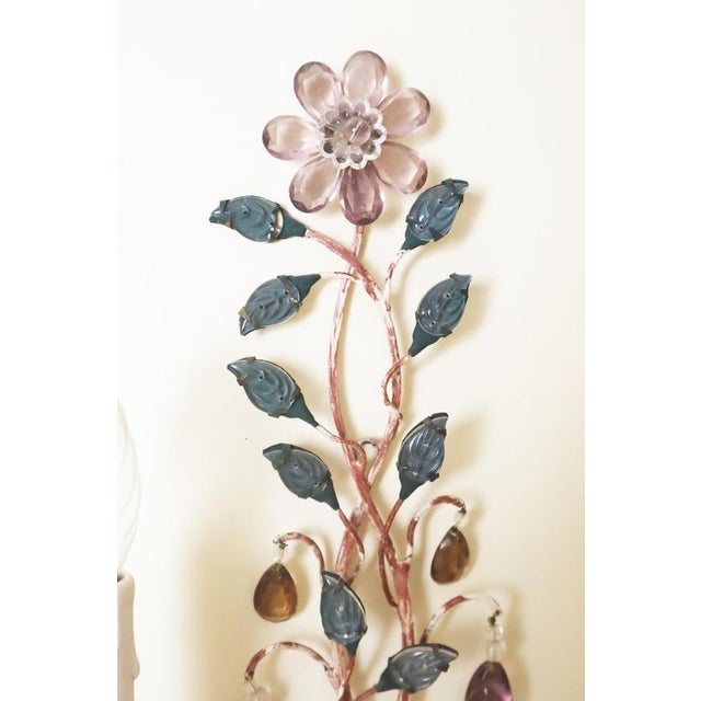 Wall Lights with Crystal Glass Flowers and Marbled Metal attributed to Maison Baguès, 1950s, Set of 2 For Sale - Image 6 of 15