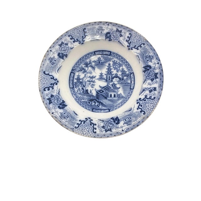 This antique Blue and white Willow pattern SHANGHAI ironstone Soup plate is a beautiful 8.5" by 1.5" H plate made in...