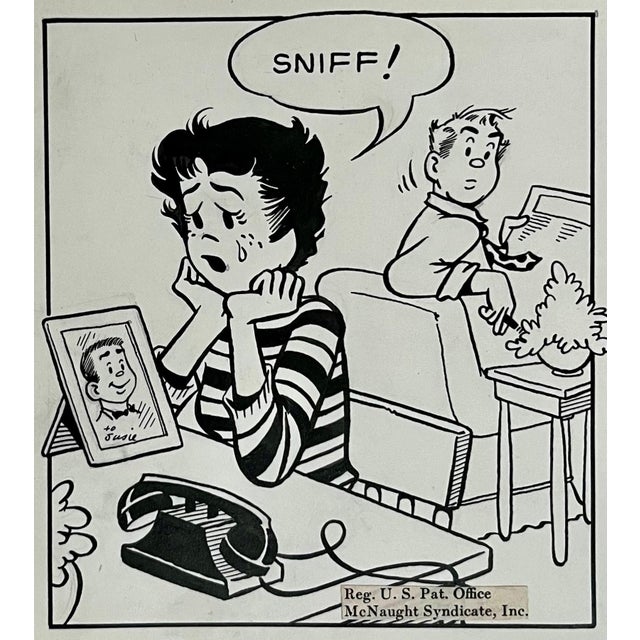 American Jerry Walter & Linda Walter, Original Vintage Syndicated Ink Drawing Cartoon Strip Susie Q Smith Comic Art, c. 1954 For Sale - Image 3 of 6