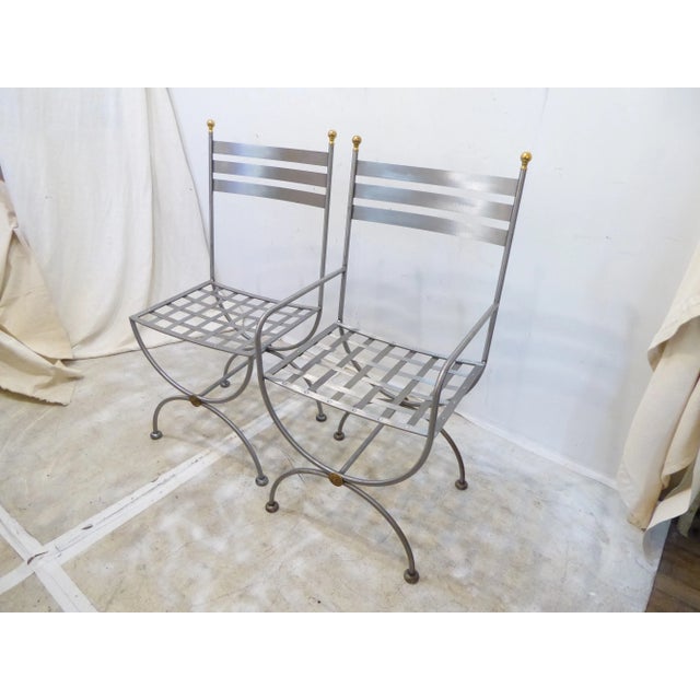 Modern Vintage French Polished Steel Dining Chairs - Set 6 For Sale - Image 3 of 5