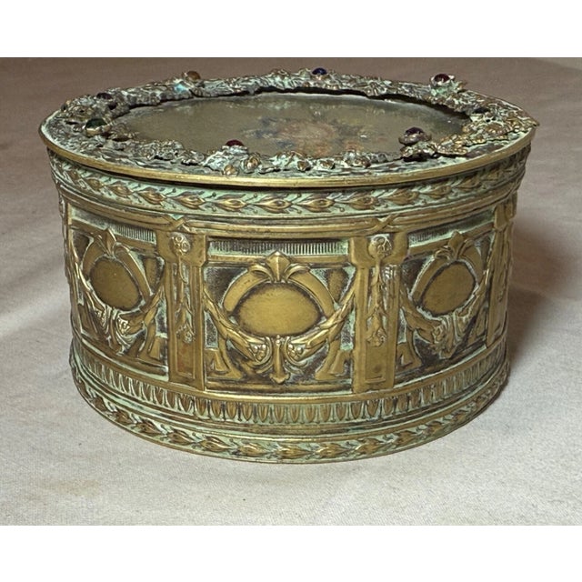 Antique Ornate 1800s Austrian Petit Point Jeweled Cylindrical Casket Jewelry Box For Sale In New York - Image 6 of 11