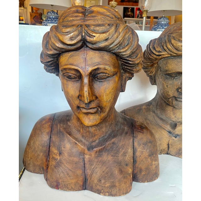Pair Large Hand Carved Wood Figureheads, Italy For Sale - Image 4 of 13