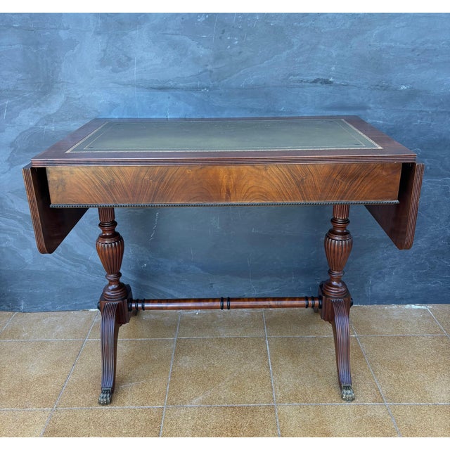 Wood Spanish Regency Revival Drop-Leaf Writing Table with Leather Top, 1940s For Sale - Image 7 of 15