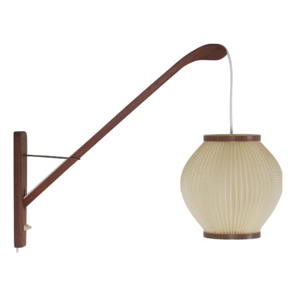 Danish Teak Wall Lamp with Pearl Shade, 1960s For Sale