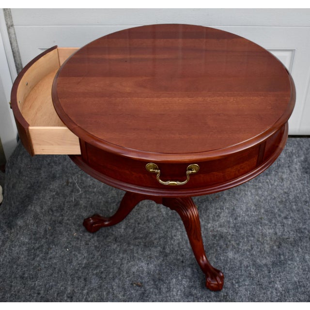 Pennsylvania House Mahogany Drum Table Vintage Pedestal Ball Claw Feet Side For Sale - Image 14 of 15