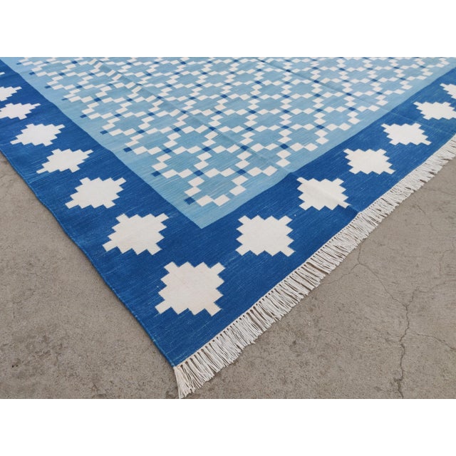 Textile Cotton Handmade Vegetable Dyed Blue and White Star Rug - 8x10 For Sale - Image 7 of 11