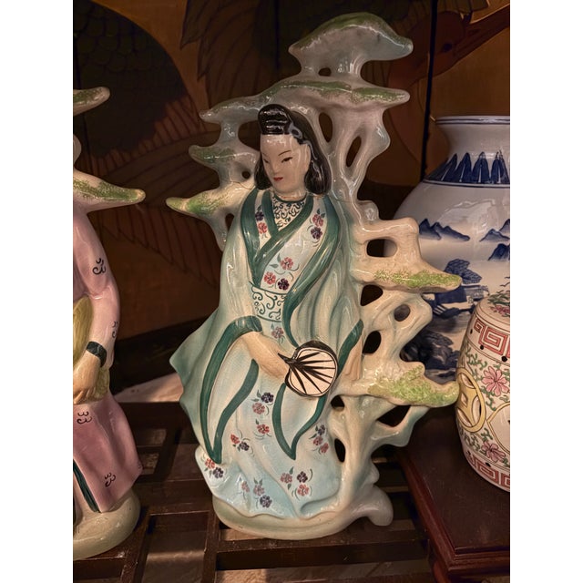 Asian Alexander Blazys Pair of Asian Ceramic Statues Authentic and Gorgeous Very Tall For Sale - Image 3 of 3