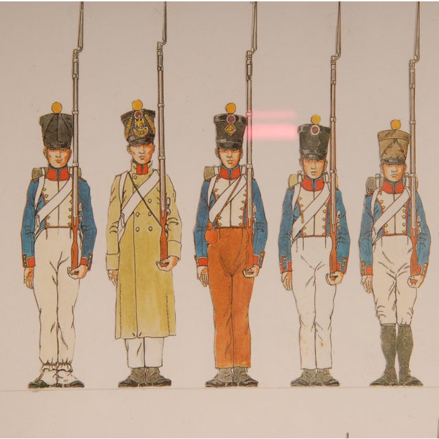 Wood Vintage Napoleonic Military Costume Lithographs Collage Framed French Wall Art Set of 3 For Sale - Image 7 of 18