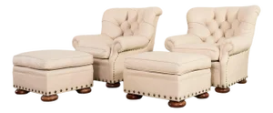 Pair of Ralph Lauren Style Leather Writer's Chairs + Ottomans