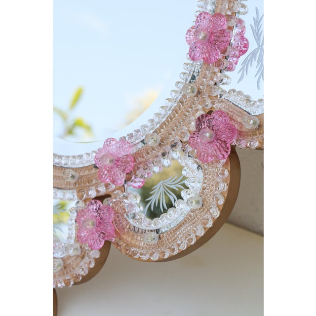 Excepetional Vintage Pink Murano Glass Wall Mirror For Sale - Image 10 of 13