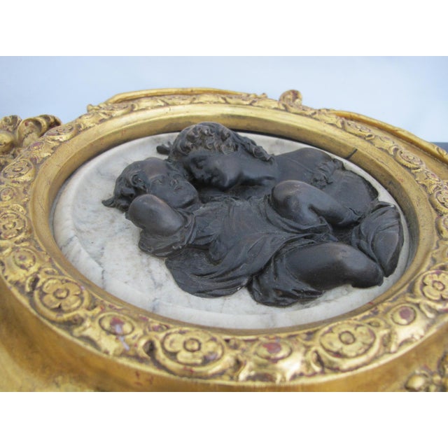 Stone After Ew Wyon Marble & Wood Cherub Plaque Calmady Children in Gilt Frame For Sale - Image 7 of 10