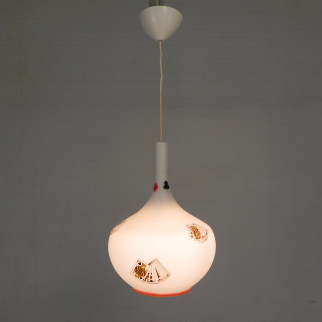 Murano Pendant Lamp with Playing Card Images in Opaline Glass, 1960s For Sale - Image 11 of 18