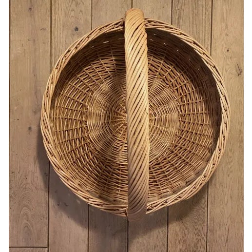 Brown Vintage Huge Decorative Storage Wicker Basket with Handle For Sale - Image 8 of 9