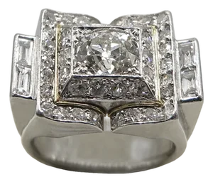 1940s Art Deco Diamond Ring From France With Old Cut Diamonds, Size 6.75