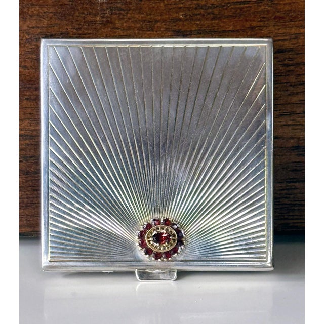 French Art Deco Sterling Silver with Gemstone Rosetta Compact Case by Cartier For Sale - Image 15 of 17