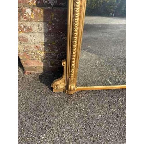 Large Antique English Shaped Top Gilt Ribbed Overmantle Mirror, 1800s For Sale - Image 4 of 7