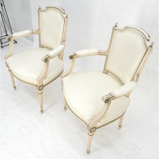 Pair of Directoire French Open Arms Painted Frames Arm Chairs For Sale - Image 11 of 13