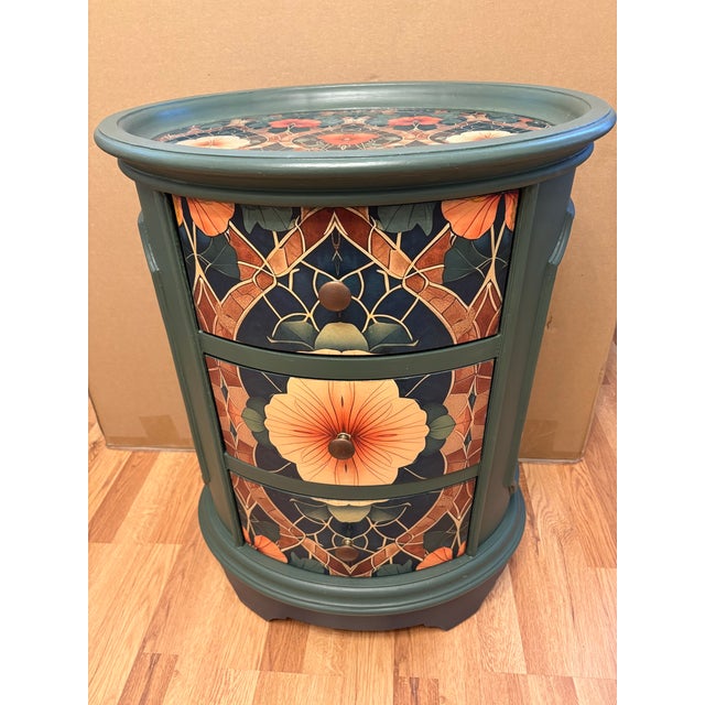 Wood Vintage 3 Drawer Cabinet With Decopauge Details For Sale - Image 7 of 7