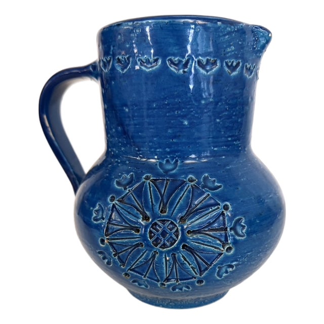 Handmade Rimini Blue Lacquered Ceramic Jug by Aldo Londi for Bitossi, Italy, 1960s For Sale
