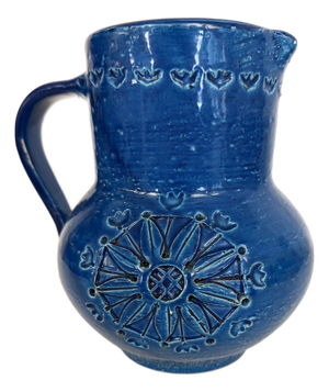 Handmade Rimini Blue Lacquered Ceramic Jug by Aldo Londi for Bitossi, Italy, 1960s